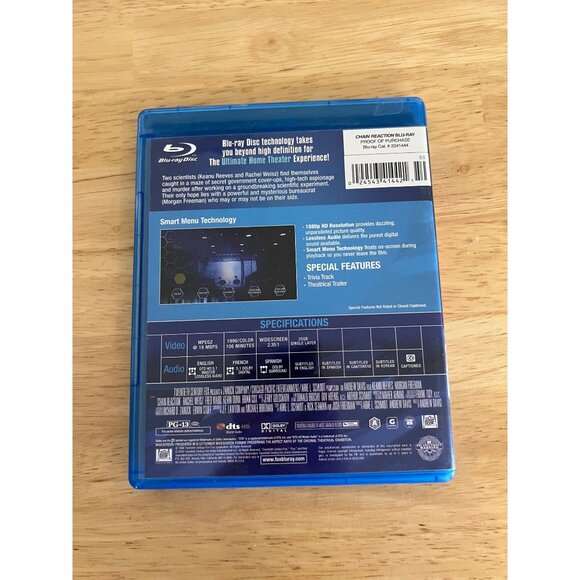 Chain Reaction Blu-Ray 1996 Thriller Movie Keanu Reeves Morgan Freeman Pre-Owned - Picture 4 of 4